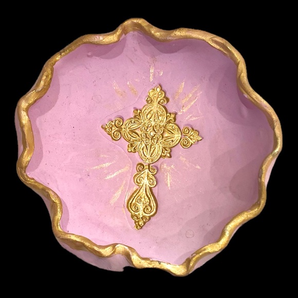 Gold Cross Handmade Pottery Jewelry Dish Communion Easter - Picture 4 of 7